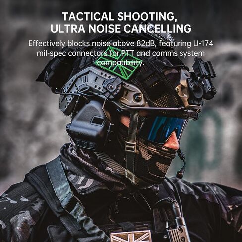 EARMOR M32X PLUS Shooting Ear Protection and PTT, Tactical Headset with MIC, Nato TP120 & U-174 Connector and ARC Rail Helmet Adapters Ear Muffs for Noise Reduction with 5X Sound Amplification in Kuwait
