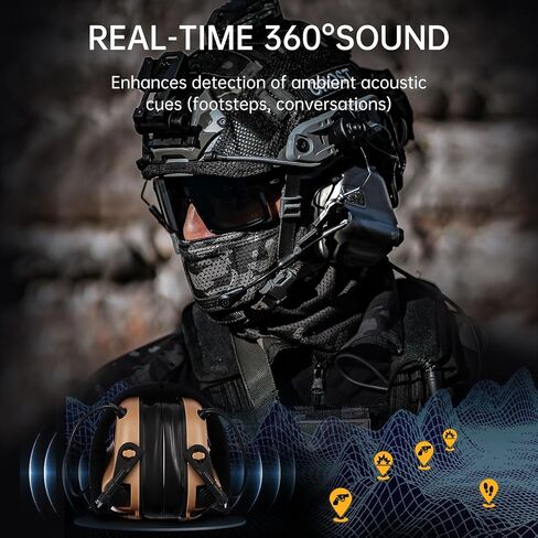 EARMOR M32X PLUS Shooting Ear Protection and PTT, Tactical Headset with MIC, Nato TP120 & U-174 Connector and ARC Rail Helmet Adapters Ear Muffs for Noise Reduction with 5X Sound Amplification in Kuwait