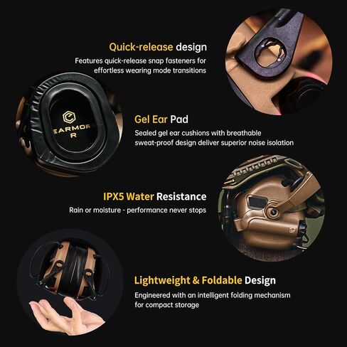 EARMOR M32X PLUS Shooting Ear Protection and PTT, Tactical Headset with MIC, Nato TP120 & U-174 Connector and ARC Rail Helmet Adapters Ear Muffs for Noise Reduction with 5X Sound Amplification in Kuwait