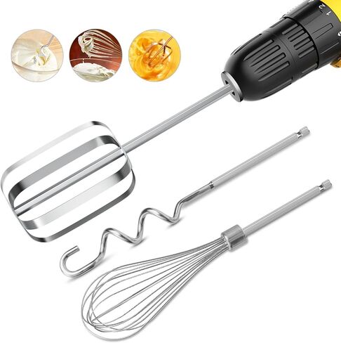 homicozy 3-Piece Stainless Steel Hand Mixer Attachment Set - Whisk, Dough Hook, Egg Beater for Drills - Dishwasher Safe, 9.8 Inch (Drill Not Included) (9.8inch) in Saudi Arabia