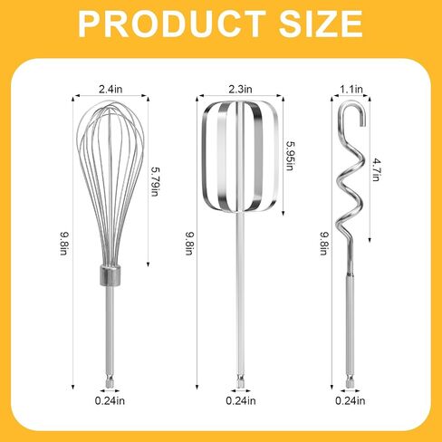 homicozy 3-Piece Stainless Steel Hand Mixer Attachment Set - Whisk, Dough Hook, Egg Beater for Drills - Dishwasher Safe, 9.8 Inch (Drill Not Included) (9.8inch) in Saudi Arabia