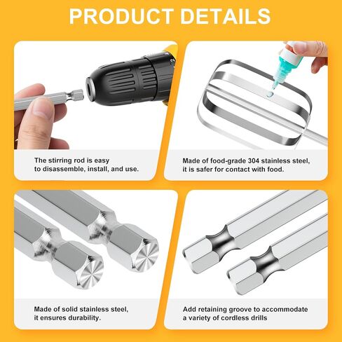 homicozy 3-Piece Stainless Steel Hand Mixer Attachment Set - Whisk, Dough Hook, Egg Beater for Drills - Dishwasher Safe, 9.8 Inch (Drill Not Included) (9.8inch) in Saudi Arabia