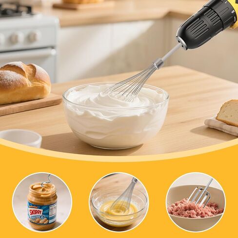 homicozy 3-Piece Stainless Steel Hand Mixer Attachment Set - Whisk, Dough Hook, Egg Beater for Drills - Dishwasher Safe, 9.8 Inch (Drill Not Included) (9.8inch) in Saudi Arabia