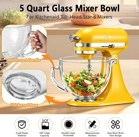 5QT Glass Mixing Bowl for KitchenAid 4.5-5 Quart Tilt-Head Stand Mixers in Kuwait