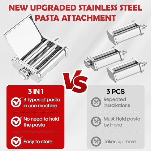 Pasta Attachment for KitchenAid Stand Mixer, 3-in-1 Food-Grade Pasta Maker in Kuwait