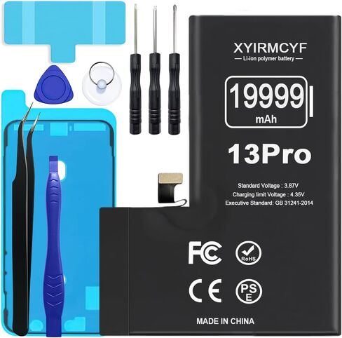XYIRMCYF 19999mAh Super Capacity Battery Compatible with iPhone 13 Pro, 0 Cycle Li-Polymer Replacement Battery for iPhone 13 Pro, with Professional Repair Tool Kit in Kuwait