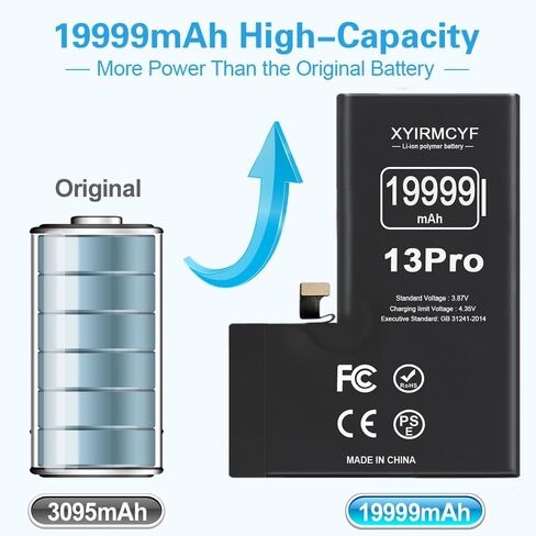 XYIRMCYF 19999mAh Super Capacity Battery Compatible with iPhone 13 Pro, 0 Cycle Li-Polymer Replacement Battery for iPhone 13 Pro, with Professional Repair Tool Kit in Kuwait