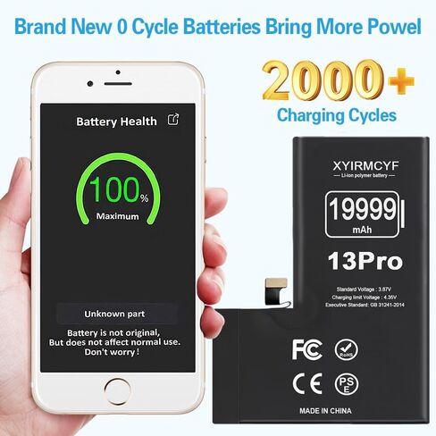 XYIRMCYF 19999mAh Super Capacity Battery Compatible with iPhone 13 Pro, 0 Cycle Li-Polymer Replacement Battery for iPhone 13 Pro, with Professional Repair Tool Kit in Kuwait