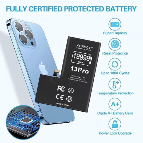 XYIRMCYF 19999mAh Super Capacity Battery Compatible with iPhone 13 Pro, 0 Cycle Li-Polymer Replacement Battery for iPhone 13 Pro, with Professional Repair Tool Kit in Kuwait