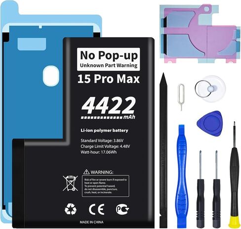 No Pop-up Unknown Part Warning for iPhone 15 Pro Max Diagnostic Battery - Truthfully Rated 4422 mAh Battery with Full Tool Kit in Kuwait
