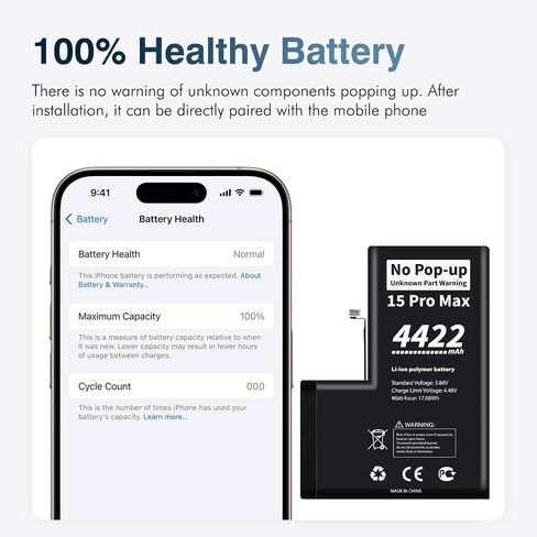 No Pop-up Unknown Part Warning for iPhone 15 Pro Max Diagnostic Battery - Truthfully Rated 4422 mAh Battery with Full Tool Kit in Kuwait