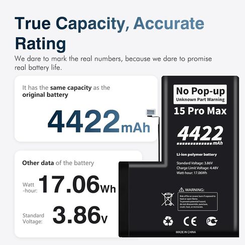 No Pop-up Unknown Part Warning for iPhone 15 Pro Max Diagnostic Battery - Truthfully Rated 4422 mAh Battery with Full Tool Kit in Kuwait