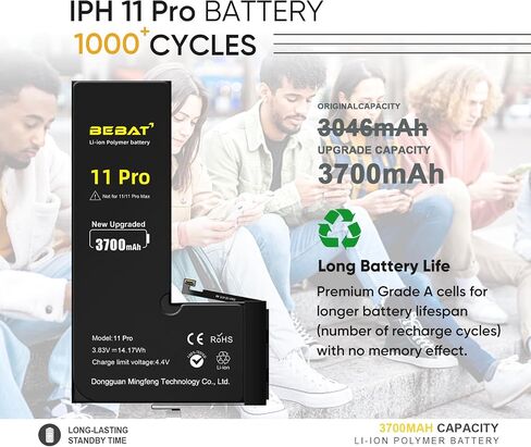 Replacement for iPhone 11 PRO Battery, 3700mAh High Capacity Li-ion Polymer Replacement Battery for Model A2160 A2215 A2217 with Professional Repair Tool Kits in Kuwait