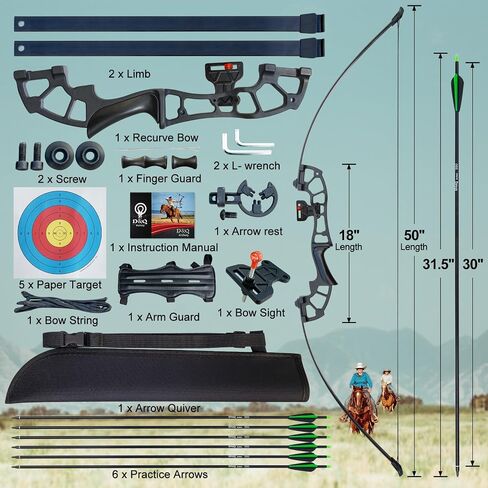 D&Q Recurve Bow and Arrow Set for Adults & Youth Beginner,40lbs Archery Recurve Bow Set with Aluminum Alloy Bow Riser, Right Hand Takedown Hunting Bows for Outdoor Training Practice in Kuwait