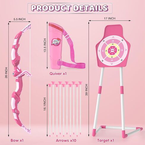 Bow and Arrow Set Girl Toys,LED Light Up Archery Set for Indoor Outdoor in Kuwait
