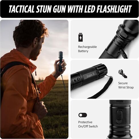 Diablo 2 Stun Gun Self Defense with LED Flashlight, Rechargeable Battery in Kuwait