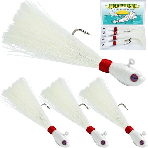 4Pcs Bucktail Jig Lure Hair Jig Saltwater Freshwater Lures Surf Fishing Bass Flounder Striper Bluefish Halibut Redfish 1/4oz,3/8oz,1/2oz, 1oz, 2oz in Kuwait