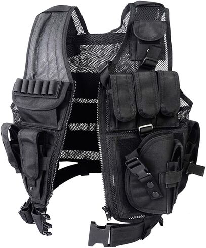 YAKEDA Tactical Vest- Lightweight Airsoft Vest with Pouches, Adjustable Shoulder & Waist for Outdoor Training Hunting in Kuwait