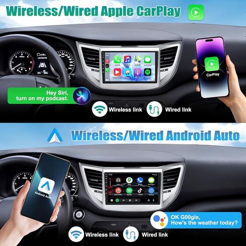 SIXTOP 2+64G Android Car Stereo Radio for Hyundai Tucson 2016-2018 Wireless CarPlay Android Auto 9 Inch Touchscreen Bluetooth GPS Navigation FM/RDS WiFi EQ SWC AHD Rear Camera 26UI Mirror Link in Kuwait