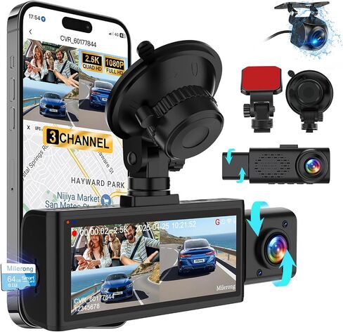 Dual Dash Cam Front and Inside with 64GB Card,1080P Dash Camera for Cars in Kuwait