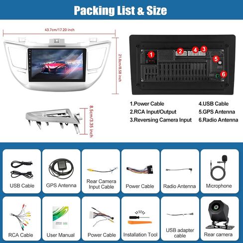 SIXTOP 2+64G Android Car Stereo Radio for Hyundai Tucson 2016-2018 Wireless CarPlay Android Auto 9 Inch Touchscreen Bluetooth GPS Navigation FM/RDS WiFi EQ SWC AHD Rear Camera 26UI Mirror Link in Kuwait
