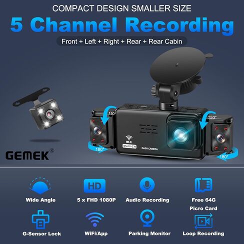 5 Channel Dash Cam 360° View with 5G WiFi & APP Control in Kuwait