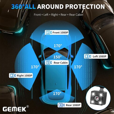 5 Channel Dash Cam 360° View with 5G WiFi & APP Control in Kuwait