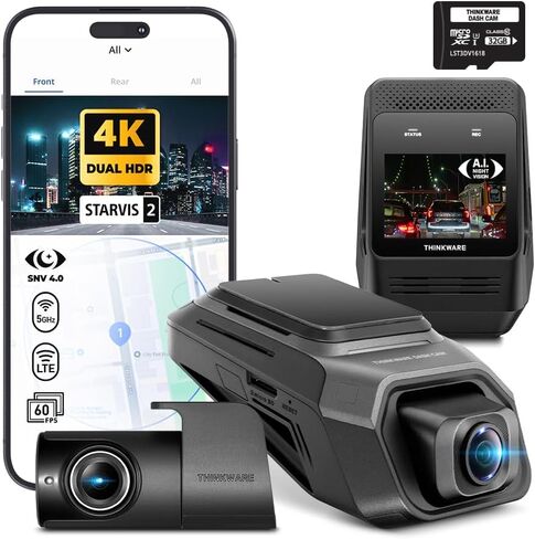 THINKWARE ARC800 4K Front and 1080P Rear Dash Cam, Sony STARVIS 2, Dual HDR, AI Night Vision in Parking Mode, 2.3 in Touchscreen, 5GHz Wi-Fi, GPS, 32GB microSD Incl, 512GB Max Capacity in Kuwait