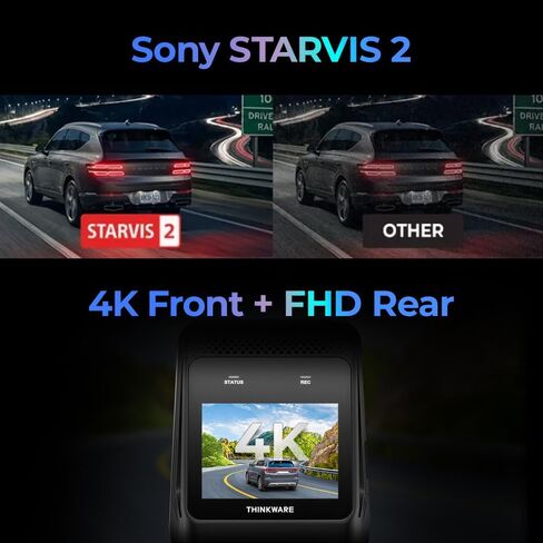 THINKWARE ARC800 4K Front and 1080P Rear Dash Cam, Sony STARVIS 2, Dual HDR, AI Night Vision in Parking Mode, 2.3 in Touchscreen, 5GHz Wi-Fi, GPS, 32GB microSD Incl, 512GB Max Capacity in Kuwait