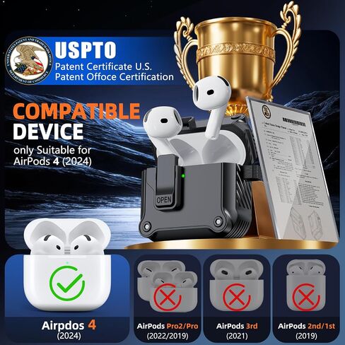 Inesore for AirPods 4 Case with Automatic Snap Lock-Balck in Kuwait