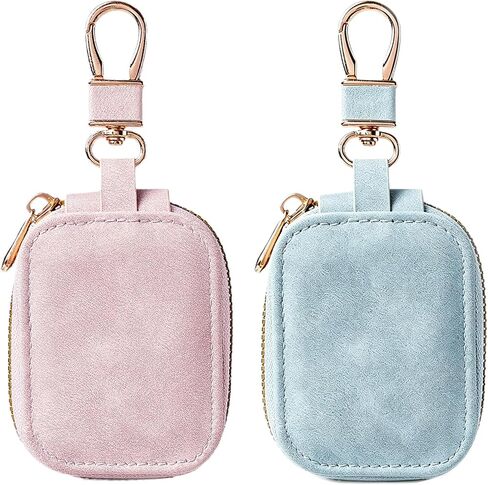 2 PCS Portable PU Leather Headphone Storage Bag with Keychain in Kuwait