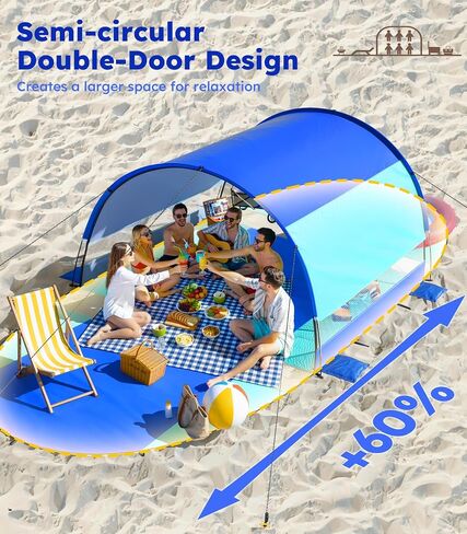 Rhino Valley Beach Tent with Double Zippered Doors, Beach Tent Sun Shelter with UPF50+ UV Protection, Beach Canopy Portable Storage Bag for Beach Camping Fishing, for 5-6 People in Kuwait