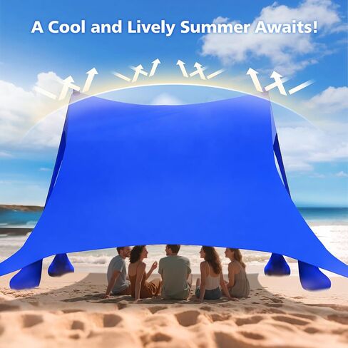 2PM SPORTS Beach Tent Sun Shelter 10x10 FT - UPF 50+ UV Protection, 8 Sandbags, Easy Setup, Portable Beach Shade Canopy for Family Picnic Camping Travel in Kuwait