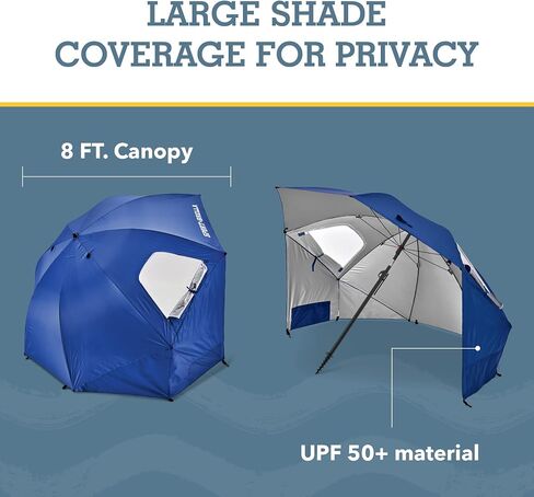 Sport-Brella Premiere UPF 50+ Umbrella Shelter with Patented Side Panels and Tilt Mechanism, Heavy-Duty 1.25 Inch Center Pole, Auger Anchor for Sand and Grass, 8 Foot Canopy, Cherry Red in Kuwait