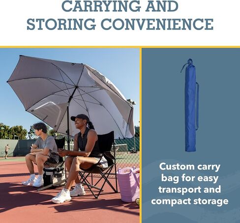 Sport-Brella Premiere UPF 50+ Umbrella Shelter with Patented Side Panels and Tilt Mechanism, Heavy-Duty 1.25 Inch Center Pole, Auger Anchor for Sand and Grass, 8 Foot Canopy, Coastal Blue in Kuwait