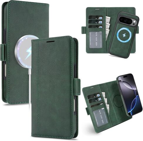 for Google Pixel 11 Pro XL Wallet Case Compatible with Magsafe, 2 in 1 Leather Flip 3 Card Holder Magnetic Detachable Cover Q1 Black in Kuwait