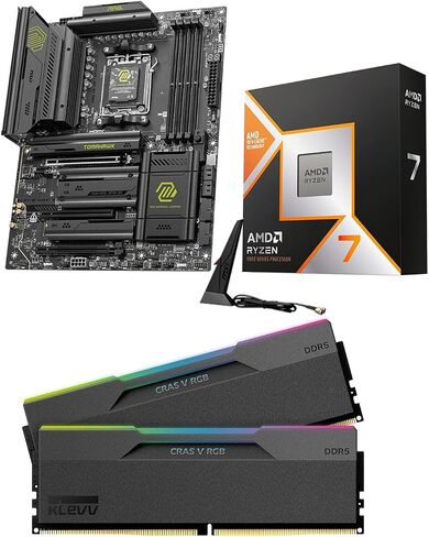 Micro Center CPU Motherboard Memory Combo: AMD Ryzen 7 9800X3D CPU Processor + MSI MAG X870E Tomahawk WiFi ATX Motherboard + KLEVV CRAS V RGB DDR5 32GB (2x16GB) 6000MHz CL30 SK Ram Memory Black in Kuwait