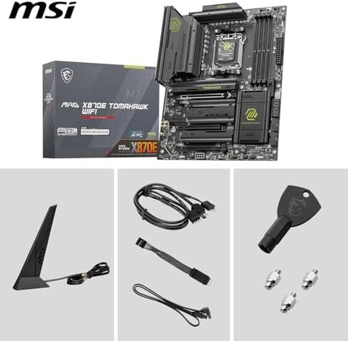 Micro Center CPU Motherboard Memory Combo: AMD Ryzen 7 9800X3D CPU Processor + MSI MAG X870E Tomahawk WiFi ATX Motherboard + KLEVV CRAS V RGB DDR5 32GB (2x16GB) 6000MHz CL30 SK Ram Memory Black in Kuwait