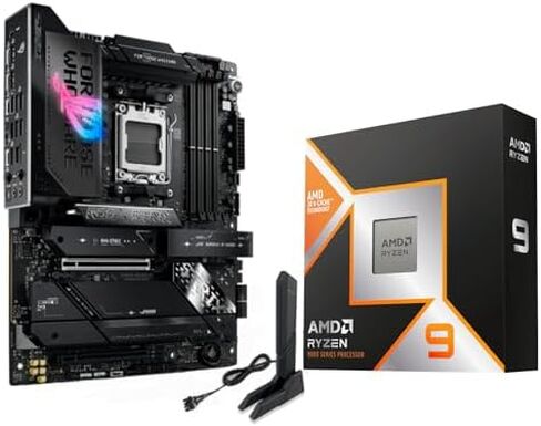 Micro Center CPU Motherboard Memory Combo: AMD Ryzen 9 9950X3D CPU Processor with ASUS ROG Strix X870E-E R2 Gaming WiFi Motherboard and KLEVV CRAS V RGB DDR5 32GB (2x16GB) 6000MHz Ram Memory Black in Kuwait