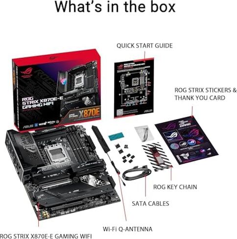 Micro Center CPU Motherboard Memory Combo: AMD Ryzen 9 9950X3D CPU Processor with ASUS ROG Strix X870E-E R2 Gaming WiFi Motherboard and KLEVV CRAS V RGB DDR5 32GB (2x16GB) 6000MHz Ram Memory Black in Kuwait