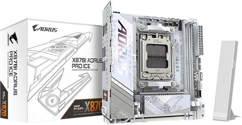 GIGABYTE X870I AORUS PRO Ice Motherboard - Supports AMD Ryzen 9000 Series CPUs, 8+2+1 Phase VRM, up to 8400MHz DDR5 (OC), 1xPCIe 5.0 M.2 + 1xPCIe 4.0 M.2, WI-FI 7, 2.5GbE LAN, USB 4 in Kuwait