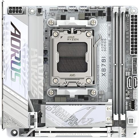 GIGABYTE X870I AORUS PRO Ice Motherboard - Supports AMD Ryzen 9000 Series CPUs, 8+2+1 Phase VRM, up to 8400MHz DDR5 (OC), 1xPCIe 5.0 M.2 + 1xPCIe 4.0 M.2, WI-FI 7, 2.5GbE LAN, USB 4 in Kuwait