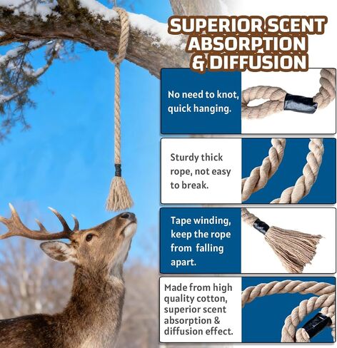 Deer Scent Rope for Hunting, 64 Inch Mock Scrape Rope Hanging Anywhere, Cotton Highly Absorbent Scent Rope for Deer Hunting Accessories (4pack) in Kuwait
