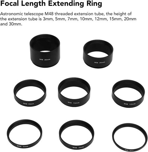 8Pcs Length Extension Tube Kit, Aluminum Alloy M48 X 0.75 Astronomical Extension Tube Kit 3 5 7 10 12 15 20 30mm Extending for Astronomical Telescope Photography in Kuwait