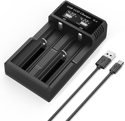 Fan Wu 2-Slot Smart Charger LCD USB-C for 18650 AA AAA Ni-MH Li-ion in Kuwait