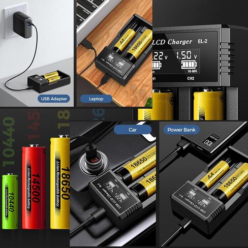 Fan Wu 2-Slot Smart Charger LCD USB-C for 18650 AA AAA Ni-MH Li-ion in Kuwait
