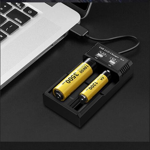 Fan Wu 2-Slot Smart Charger LCD USB-C for 18650 AA AAA Ni-MH Li-ion in Kuwait