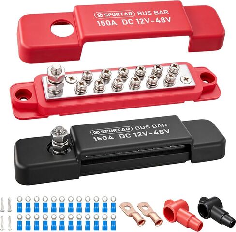 Spurtar Bus Bar 12v Power Distribution Block 150A 1/4" M6 Stud Terminal 12x M4 Screws Battery Ground Distribution Block for Car Automotive Marine Boat RV Solar Power System Wiring Accessories in Saudi Arabia