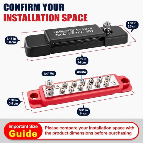 Spurtar Bus Bar 12v Power Distribution Block 150A 1/4" M6 Stud Terminal 12x M4 Screws Battery Ground Distribution Block for Car Automotive Marine Boat RV Solar Power System Wiring Accessories in Saudi Arabia