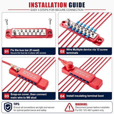 Spurtar Bus Bar 12v Power Distribution Block 150A 1/4" M6 Stud Terminal 12x M4 Screws Battery Ground Distribution Block for Car Automotive Marine Boat RV Solar Power System Wiring Accessories in Saudi Arabia